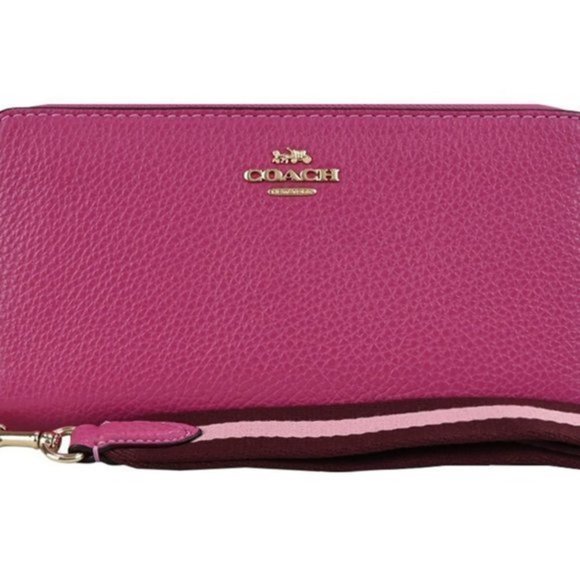 COACH Leather Long Zip Around Phone Wallet Detachable Sporty Strap Bold Pink NWT - Picture 4 of 9